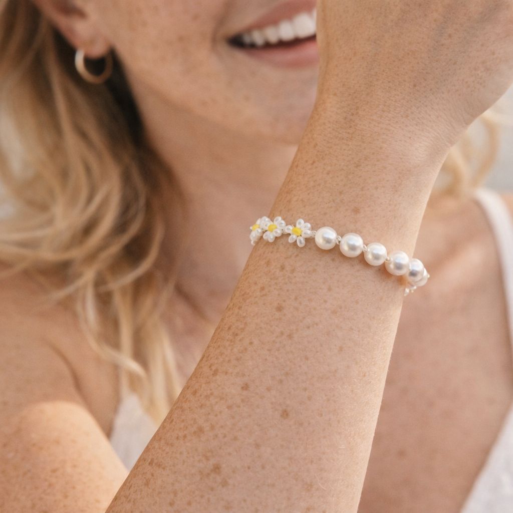 Daisy Pearl Charm Bracelet Set Of 2
