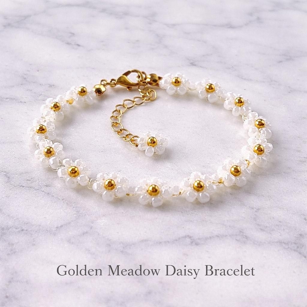 White Daisy Flower Bracelet Set Of 2