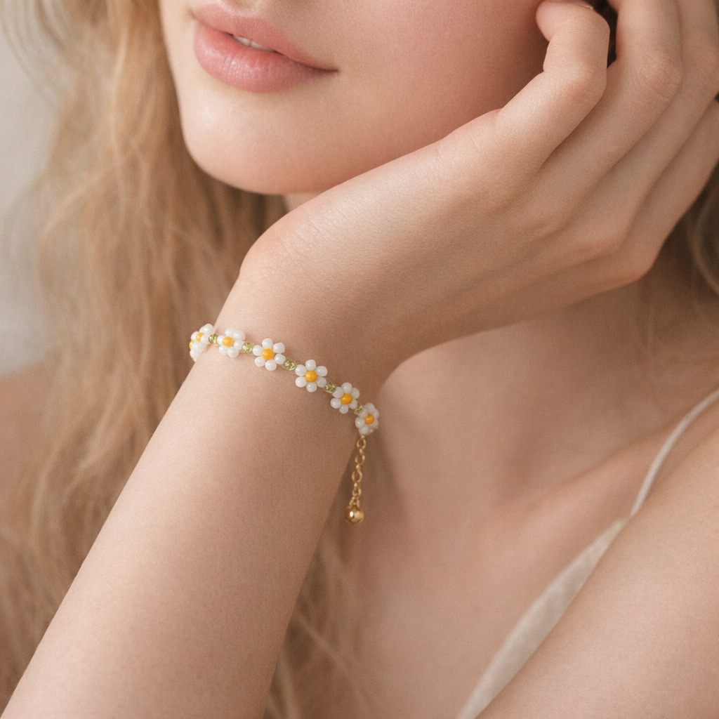 Golden Daisy Charm Bracelet Set Of 2