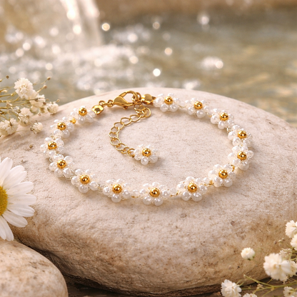 White Daisy Flower Bracelet Set Of 2