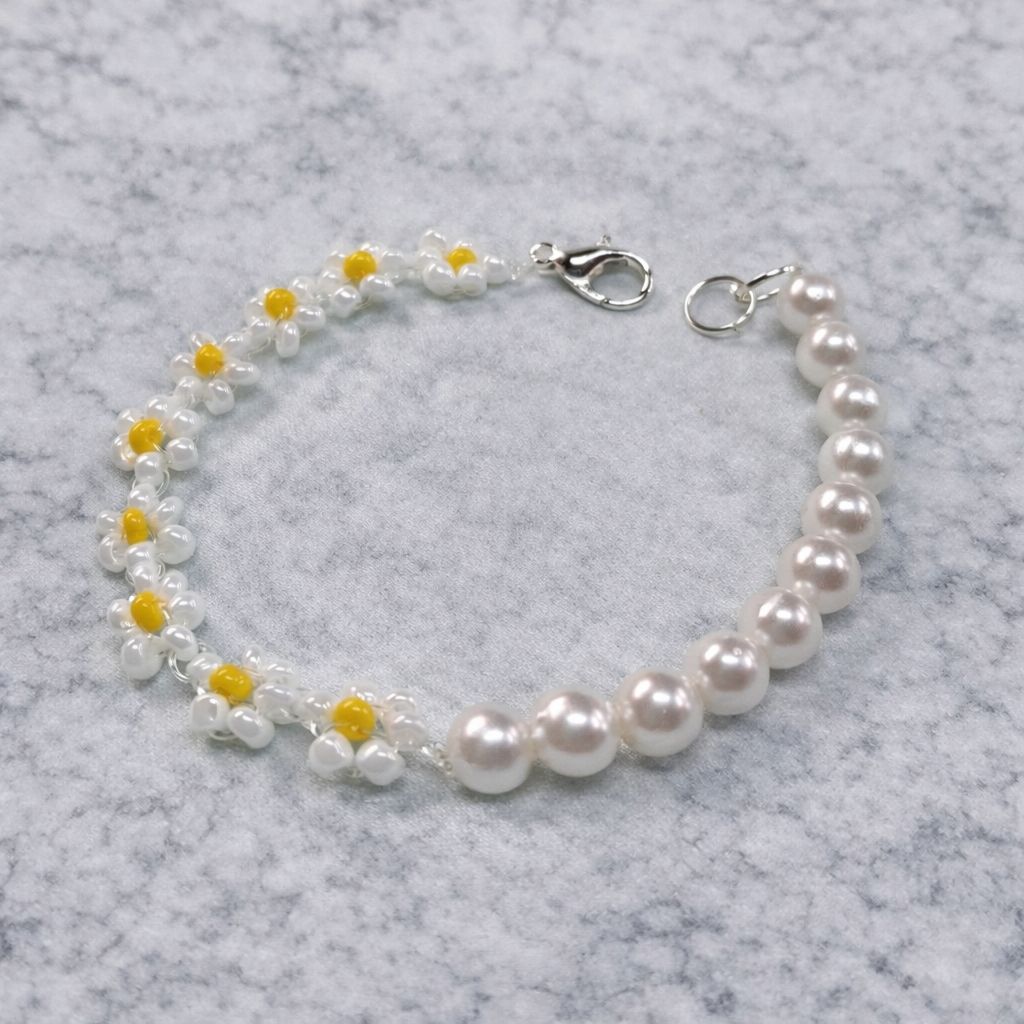 Daisy Pearl Charm Bracelet Set Of 2