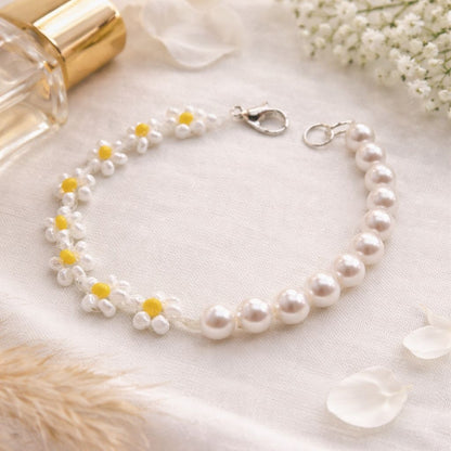 Daisy Pearl Charm Bracelet Set Of 2