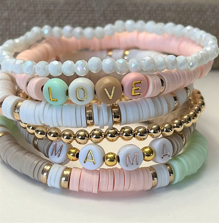 Pastel Love Custom Name Bracelet Set Of 6